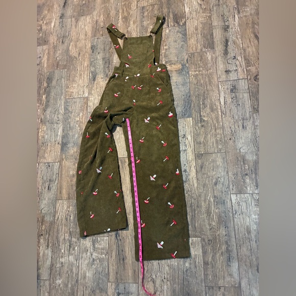 Women’s Cider Olive Corduroy Overalls with Red mushroom Embroidery - Picture 5 of 5